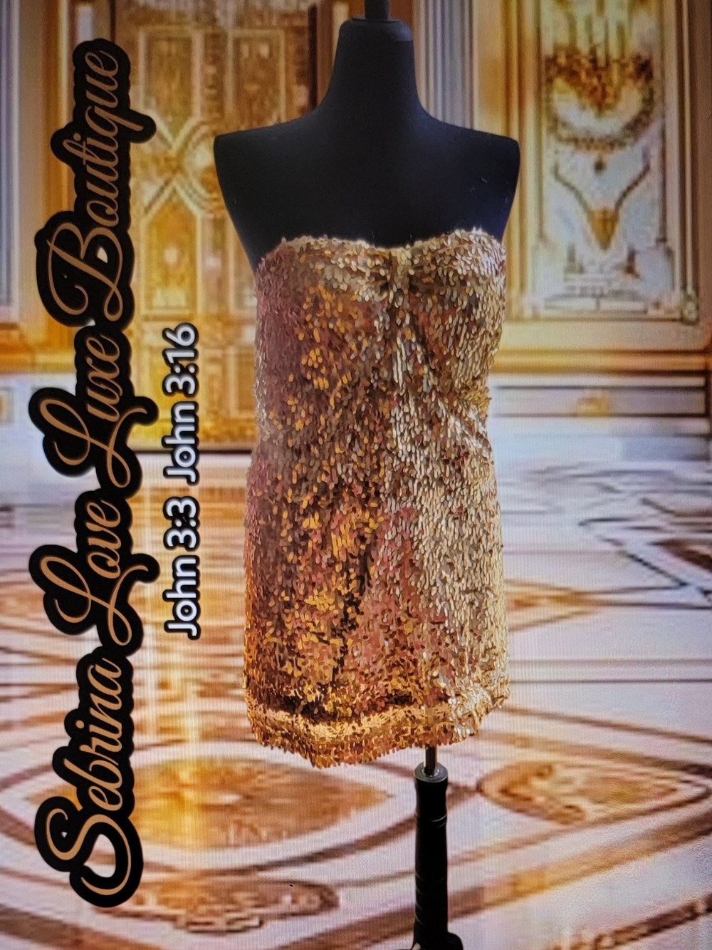 Luxe Strapless Gold Sequin Mini Dress